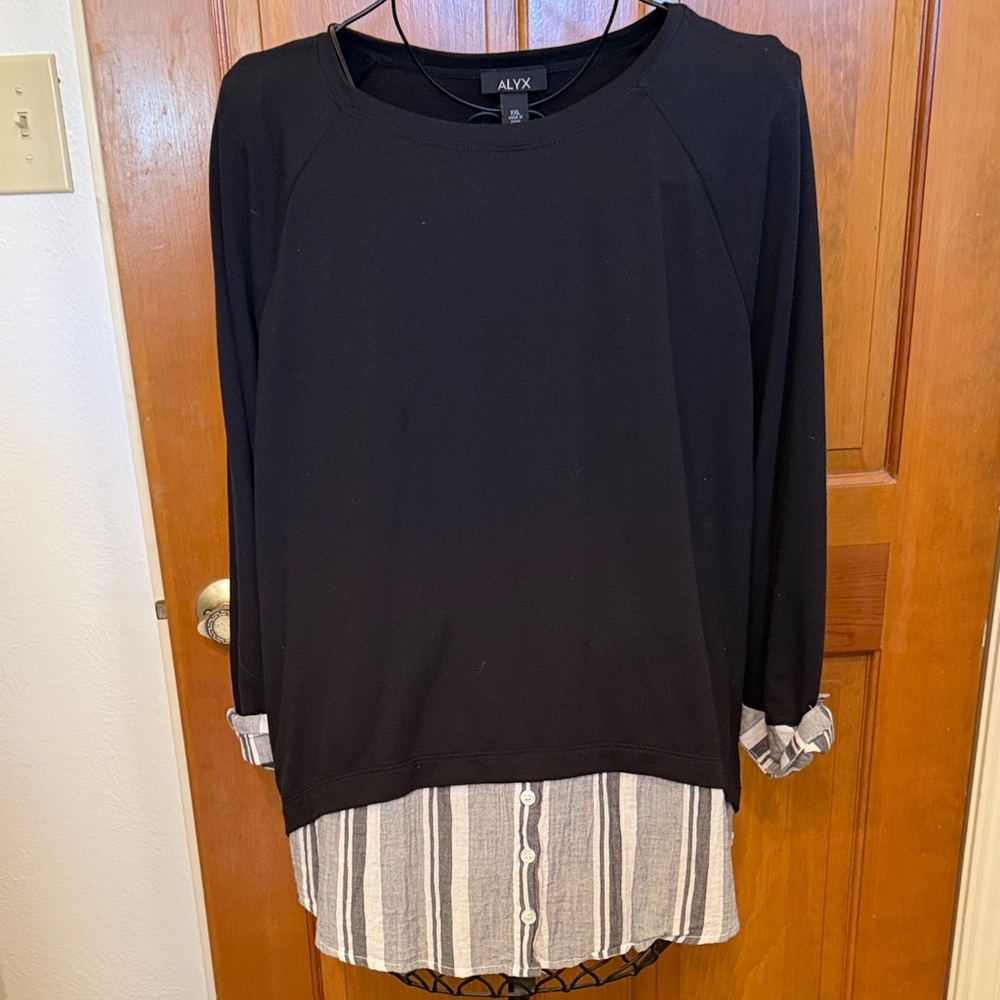 🎬🎬🎬bogoho🎬🎬🎬Alyx Black and Gray Striped Layered Sweatshirt-XXL